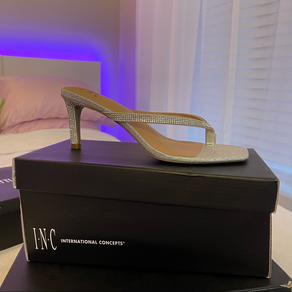 INC silver sparkle sandal heels